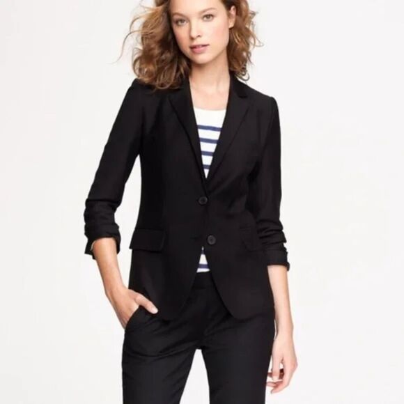 J.Crew 1035 BI Stretch Women Tollogno 1900 Black Wool 2 Button Blazer size 4 - Picture 1 of 10